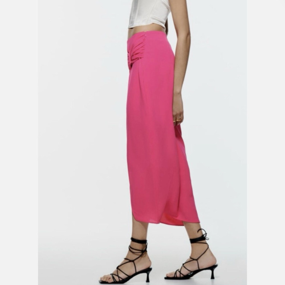 Zara Midi Skirt with Buckle Fuchsia Pink Size XS - Picture 3 of 14